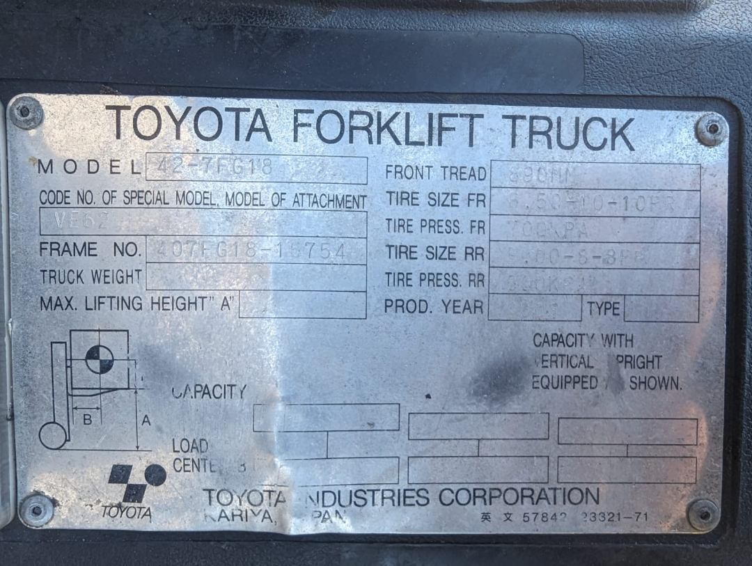 2003 Toyota LPG 1.8T Forklift