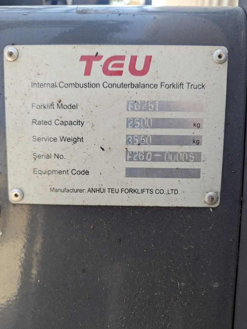 2012 TEU 2.5T LPG Forklift With Low Hours