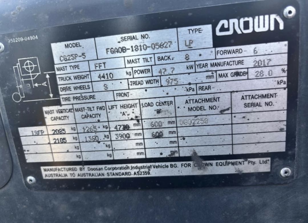 2017 Crown CG25P-5 Forklift   - Starts, Ru