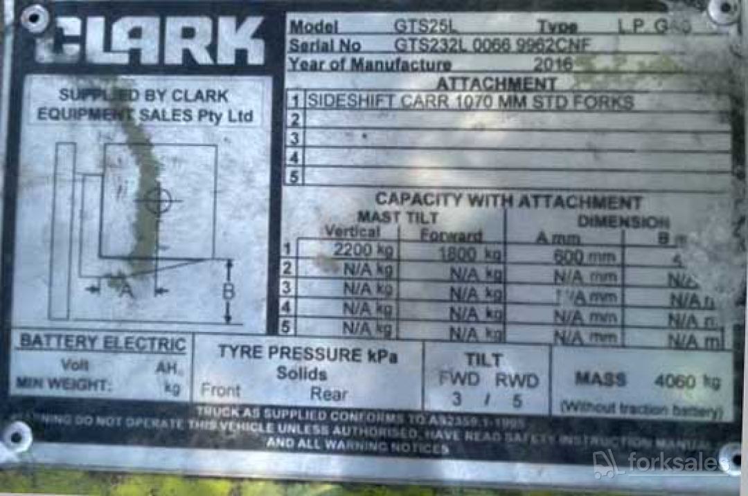 Clark 2.5T Forklift 2 Stage 4800mm