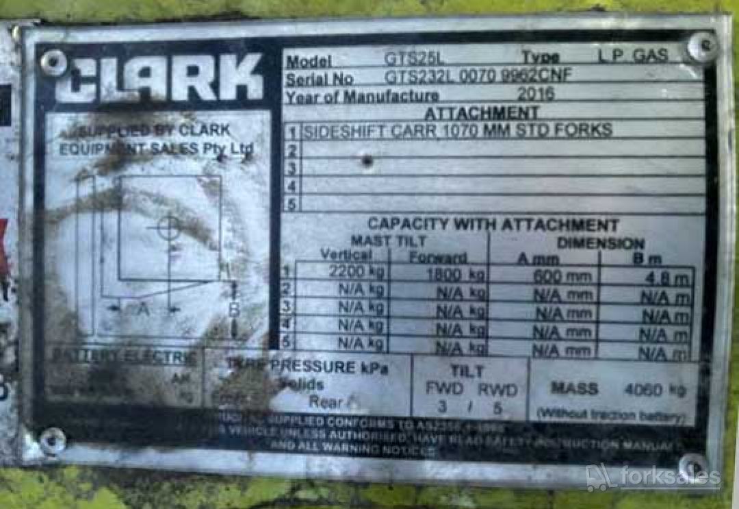 Clark 2.5T Forklift 4800mm 2 Stage