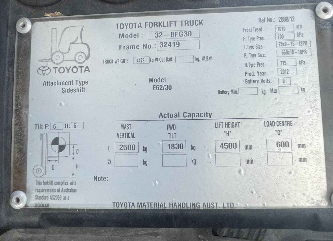 Toyota 3T 4.5m LPG Forklift