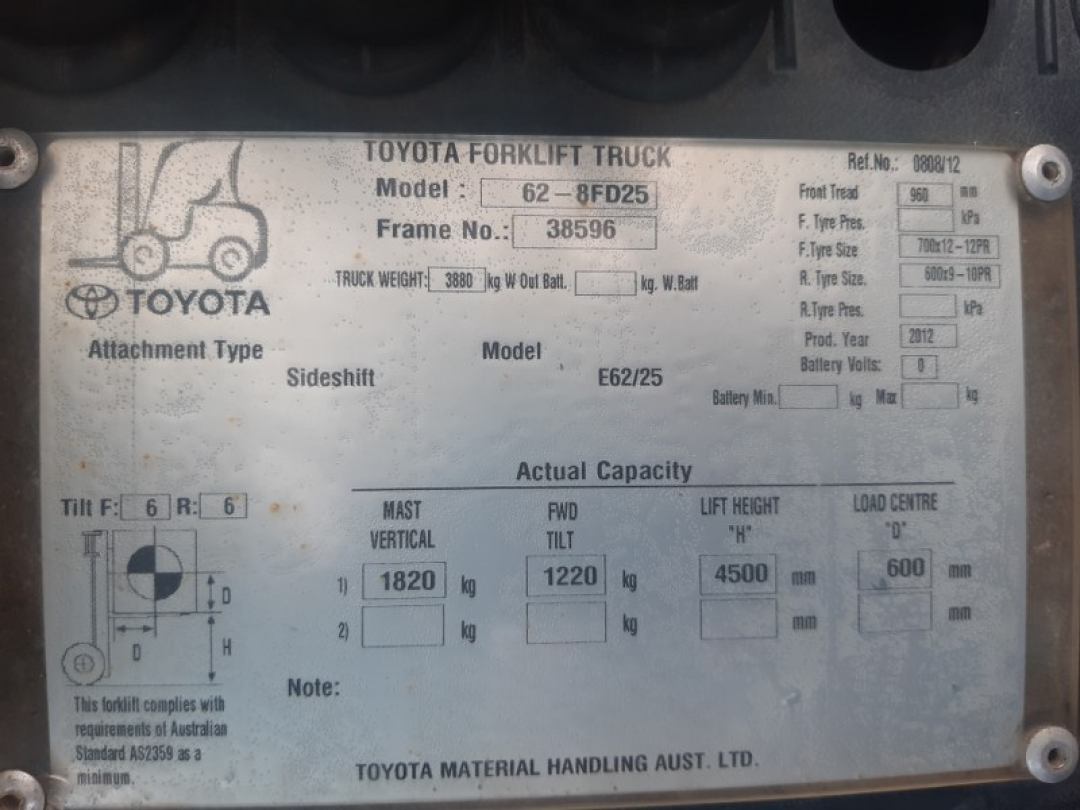 Toyota 2.5T 4.5m Diesel Forklift