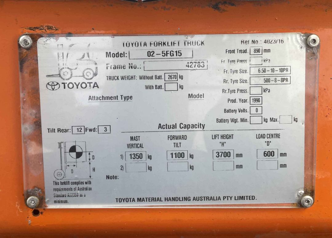 Toyota 1.5T 3.7m LPG Forklift