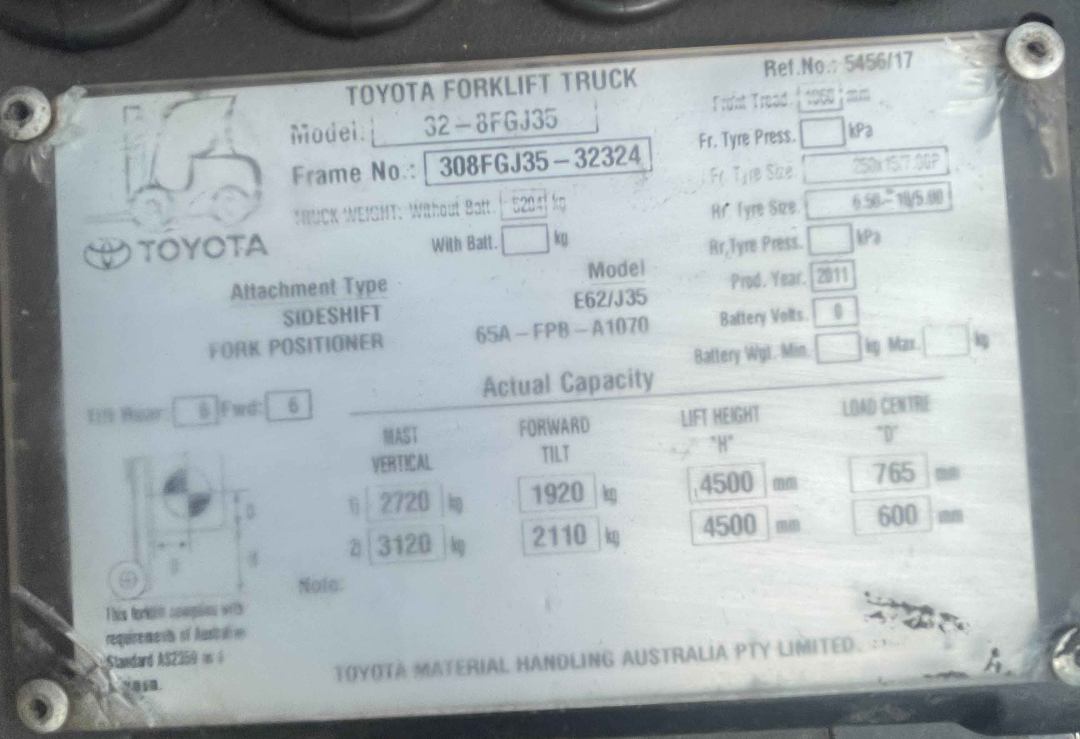Toyota 3.5T 4.5m LPG Forklift